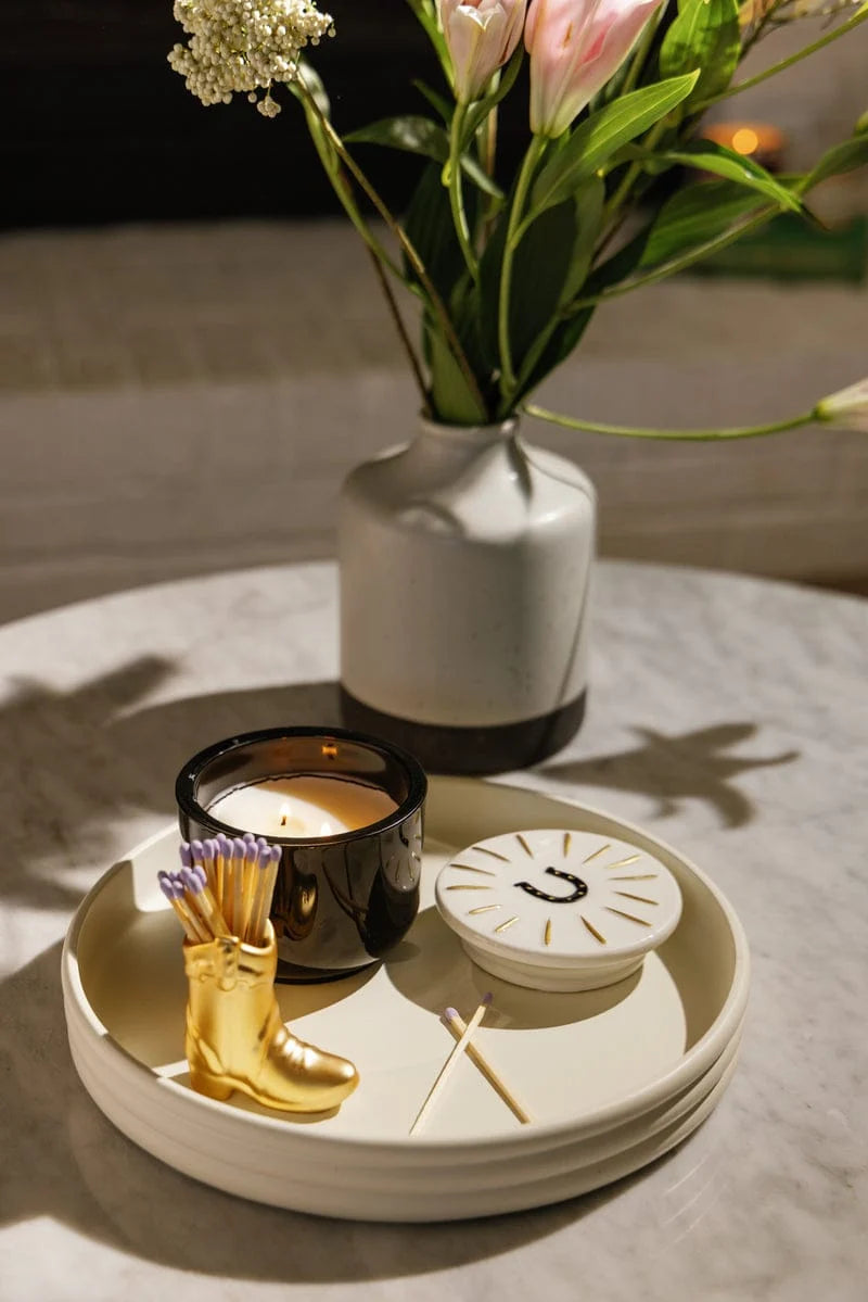 CANDLE HORSESHOE CERAMIC TABAC ET PINE
