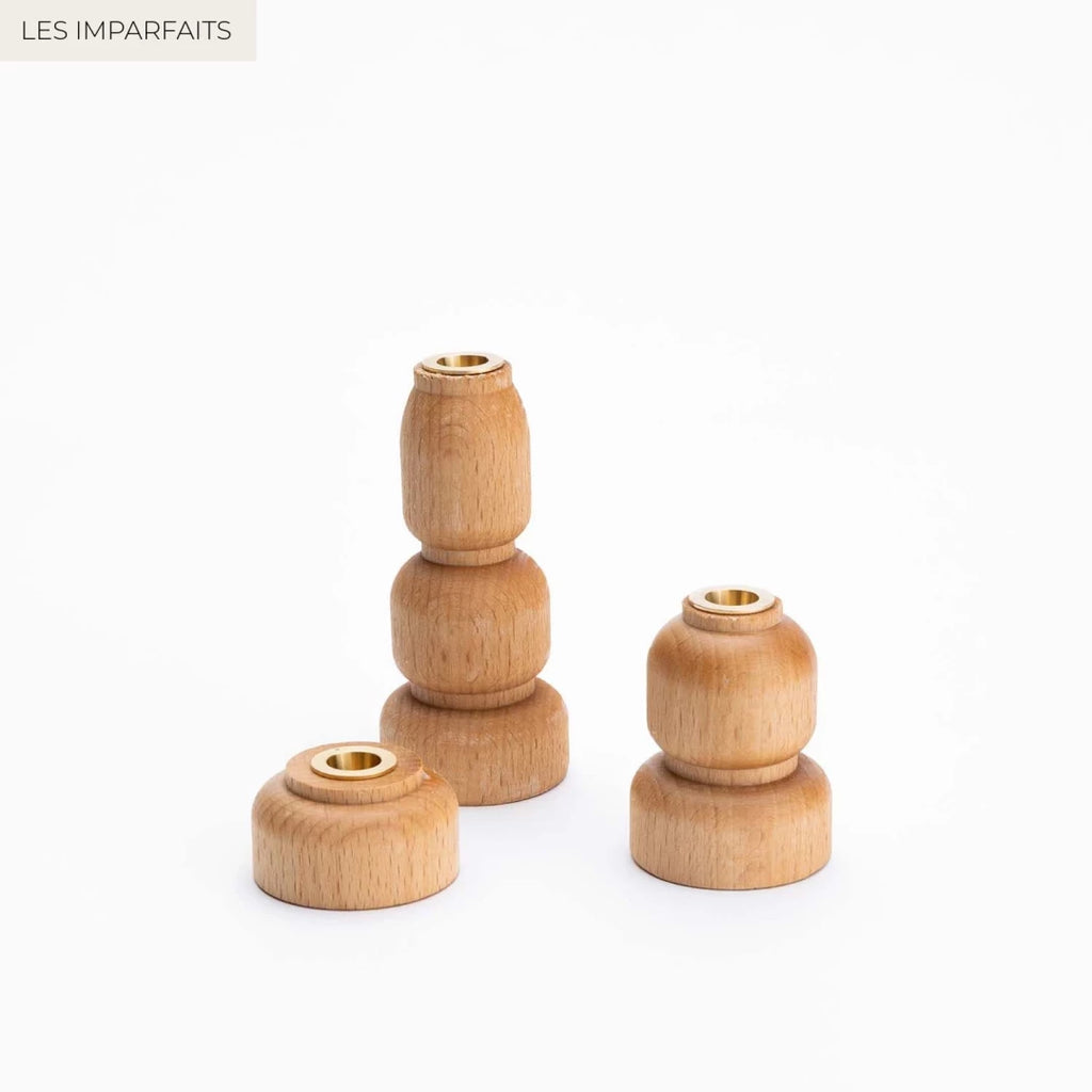SET 3 BOUGEOIR BOIS NATUREL