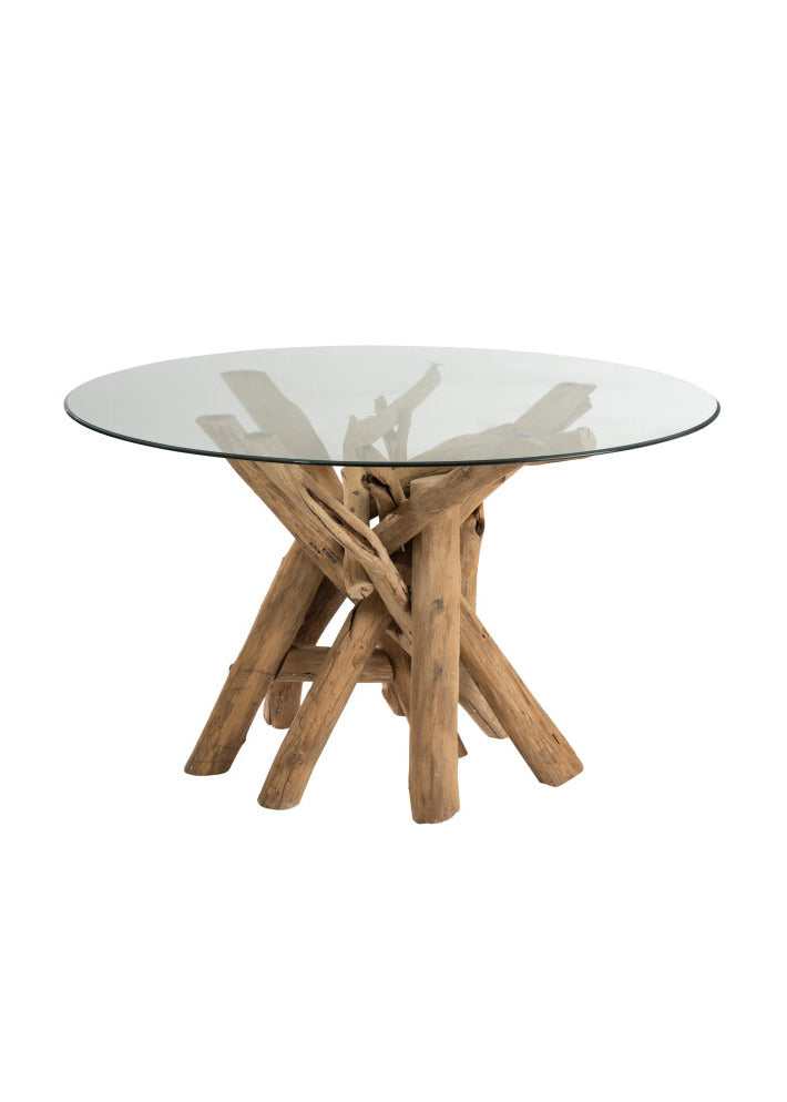 TABLE ROND BRCH BOIS/VERRE NATUREL